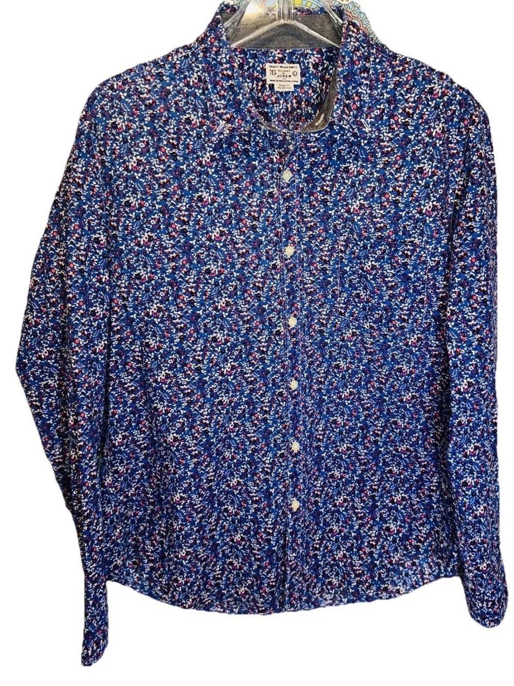 J. Crew Men's Blue Ditsy Floral Print Slim Fit Button Down Shirt Long Sleeve